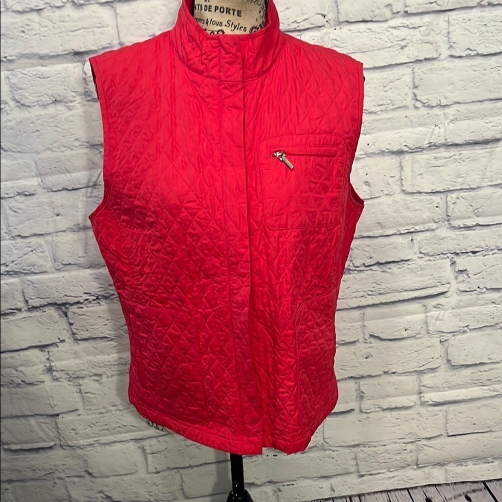 Talbots Quilted Vest Lightweight Front Zipper Size Medium Red